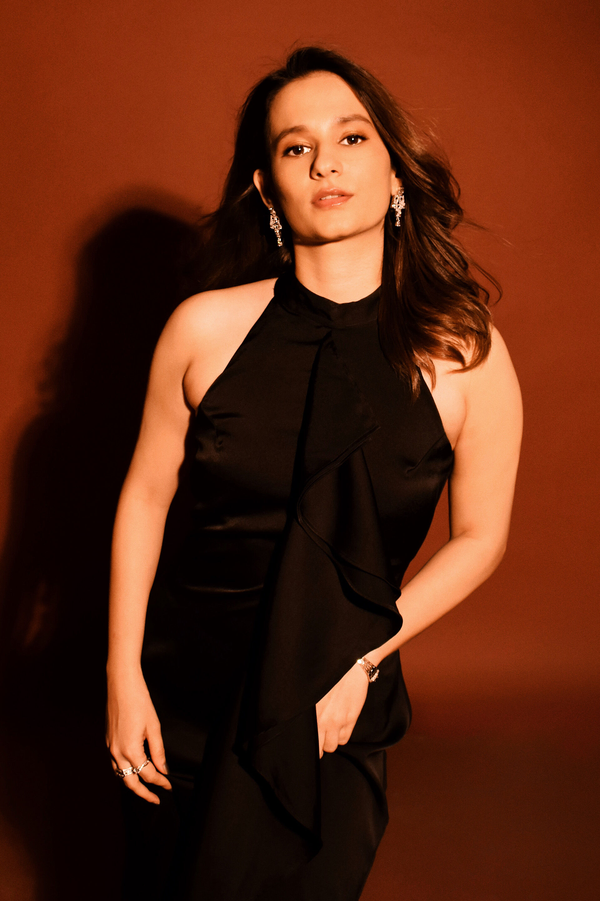 Ruffle Royale Satin Dress, Black, image 5